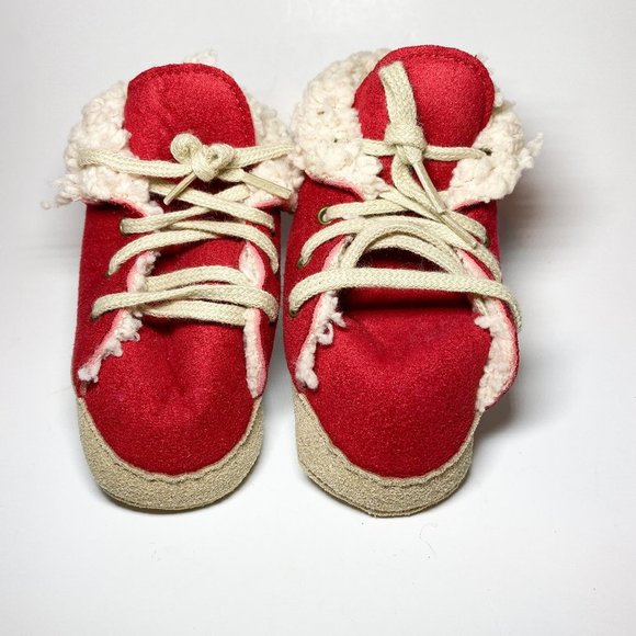Baby Booties 6 months + from France Red Beige Sherpa - Picture 3 of 3